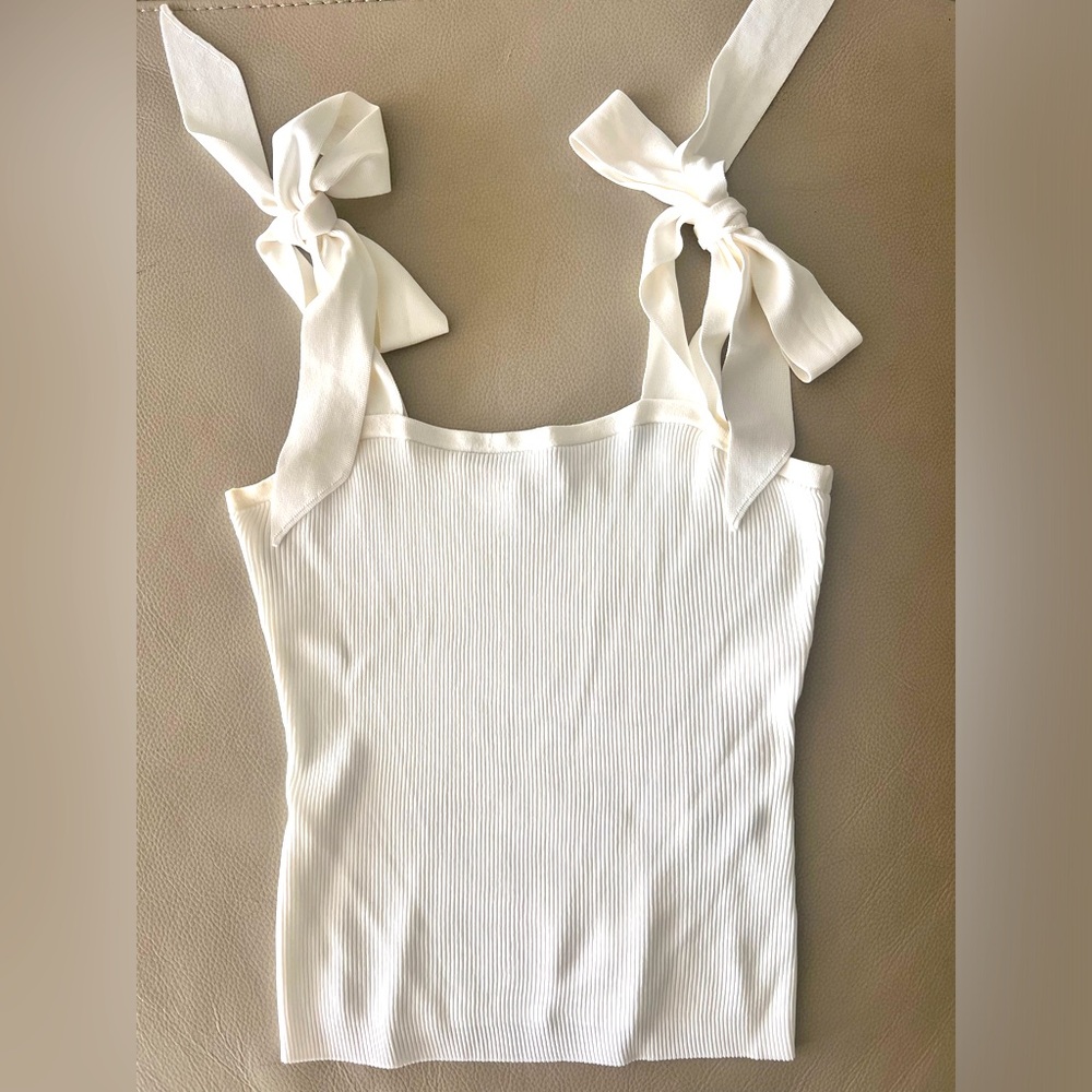ZIMMERMAN  Lulu' Tie Shoulder Strap Square Neck Tank Top In White